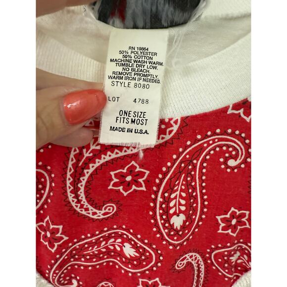 Vintage Sergio Valente one size large/XL red Bandana print shirt fringe shirt - Picture 3 of 9